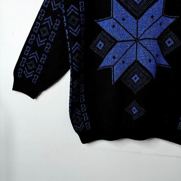 Vintage 80's Ellen-D Kollection Metallic Blue Snowflake Sweater Women's Size L - Picture 8 of 10